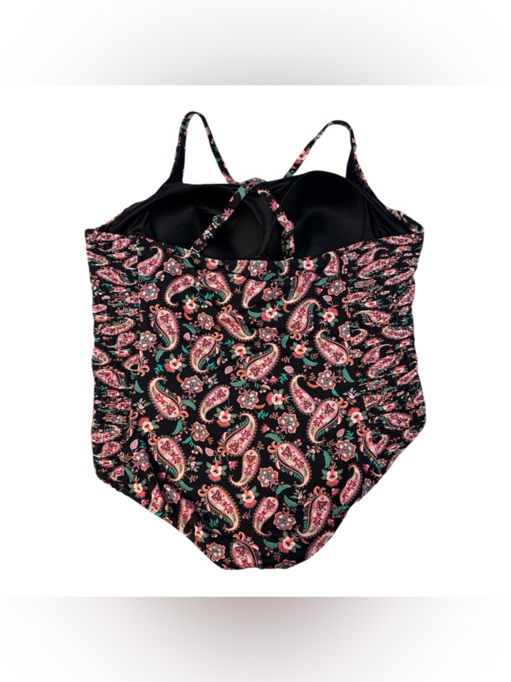 Lands End One Piece Swimsuit 3X 24W 26W Tummy Control Paisley Ruched Plus Size - Picture 3 of 8